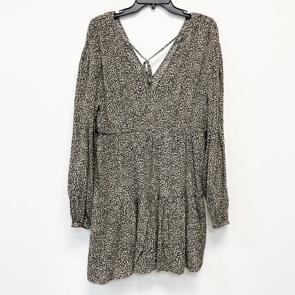 A New Day Women's Balloon Long Sleeve Tiered Midi Dress Brown Leopard Print - Picture 3 of 6